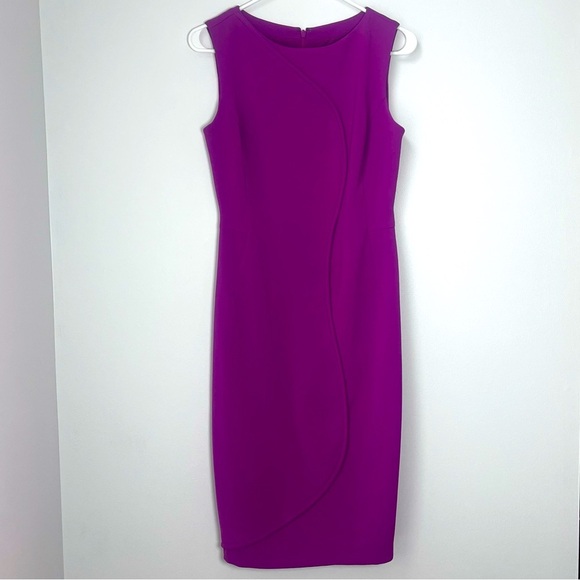 Halogen Dress Size 4 Pink Fuchsia Knee Sheath Crepe Career Office Church Piping - Picture 1 of 11